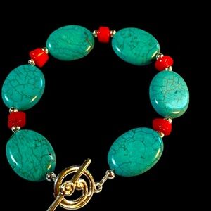 ✔️✔️Genuine Turquoise and Bamboo Coral Bracelet
